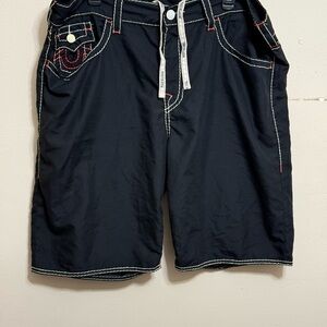 True Religion Black Swim Trunks with Contrast Stitching